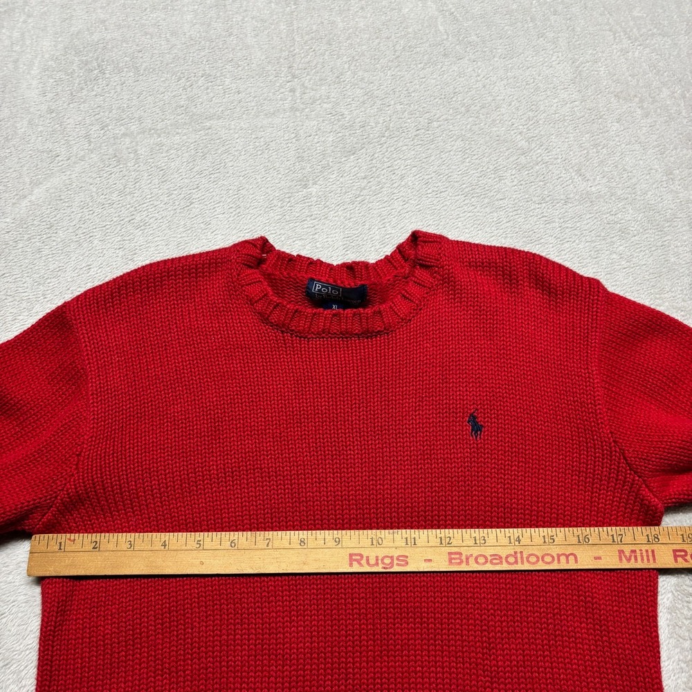 VTG Polo Ralph Lauren Cable Knit Sweater Womens XL RED Crew Neck Cotton Casual - Picture 5 of 6
